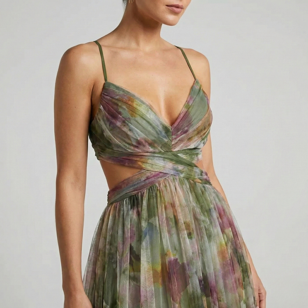 Valeria | Elegantes Maxikleid mit Print und Cut-outs