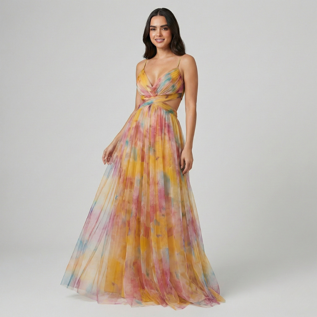 Valeria | Elegantes Maxikleid mit Print und Cut-outs