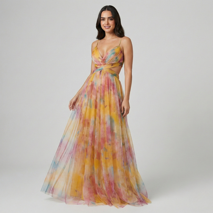 Valeria | Elegantes Maxikleid mit Print und Cut-outs