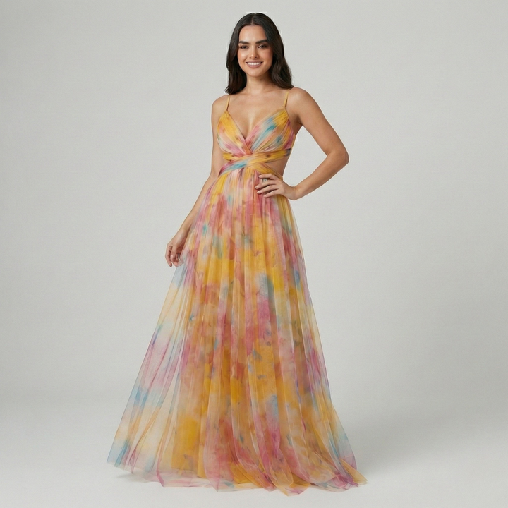 Valeria | Elegantes Maxikleid mit Print und Cut-outs