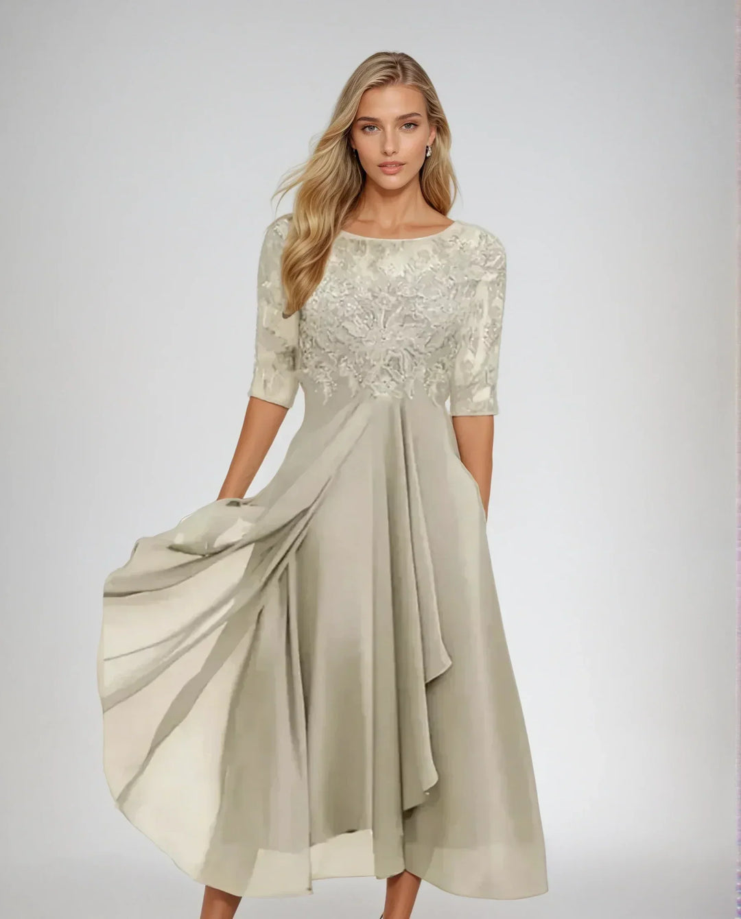 Celestine | Elegantes, fließendes Midi-Kleid aus Spitze