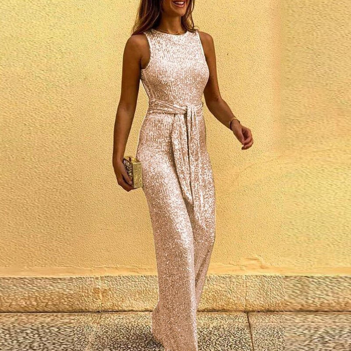 Mila | Eleganter Damen Pailletten Jumpsuit mit Gürtel