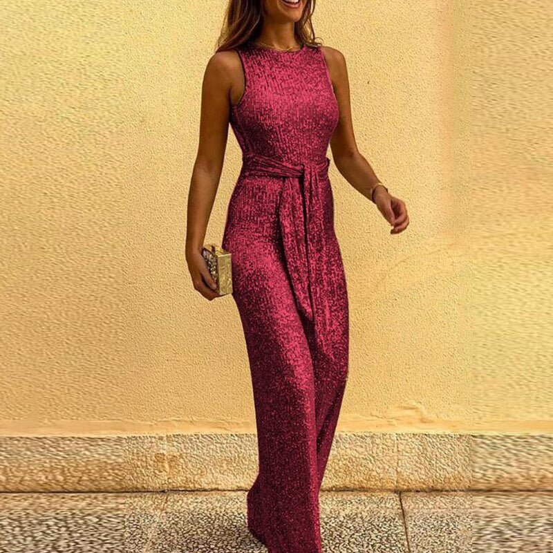 Mila | Eleganter Damen Pailletten Jumpsuit mit Gürtel