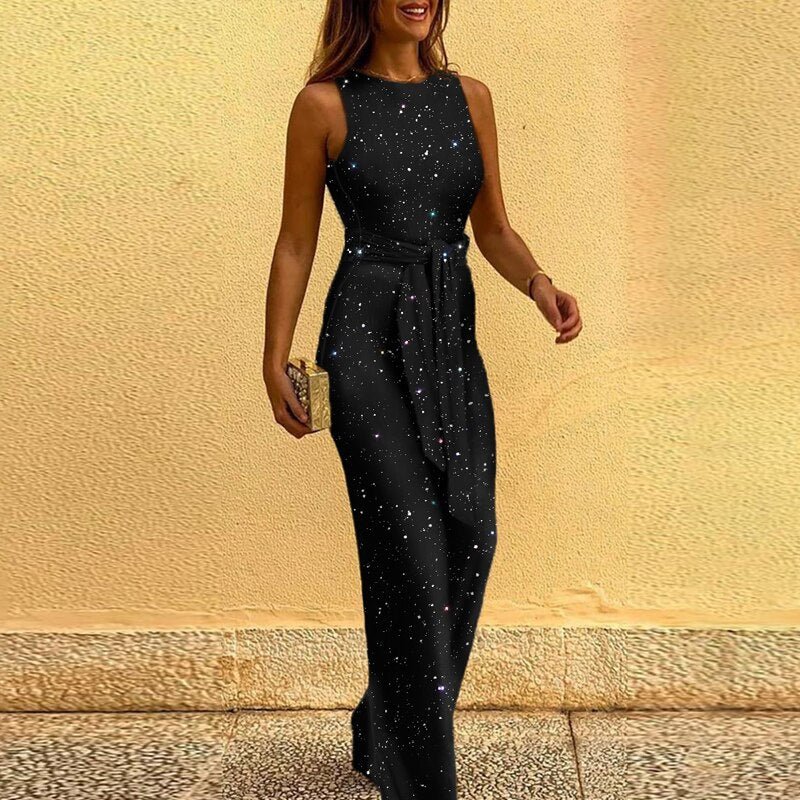 Mila | Eleganter Damen Pailletten Jumpsuit mit Gürtel