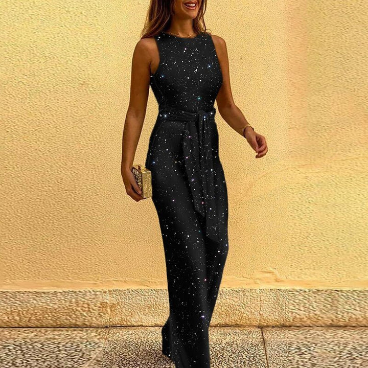 Mila | Eleganter Damen Pailletten Jumpsuit mit Gürtel