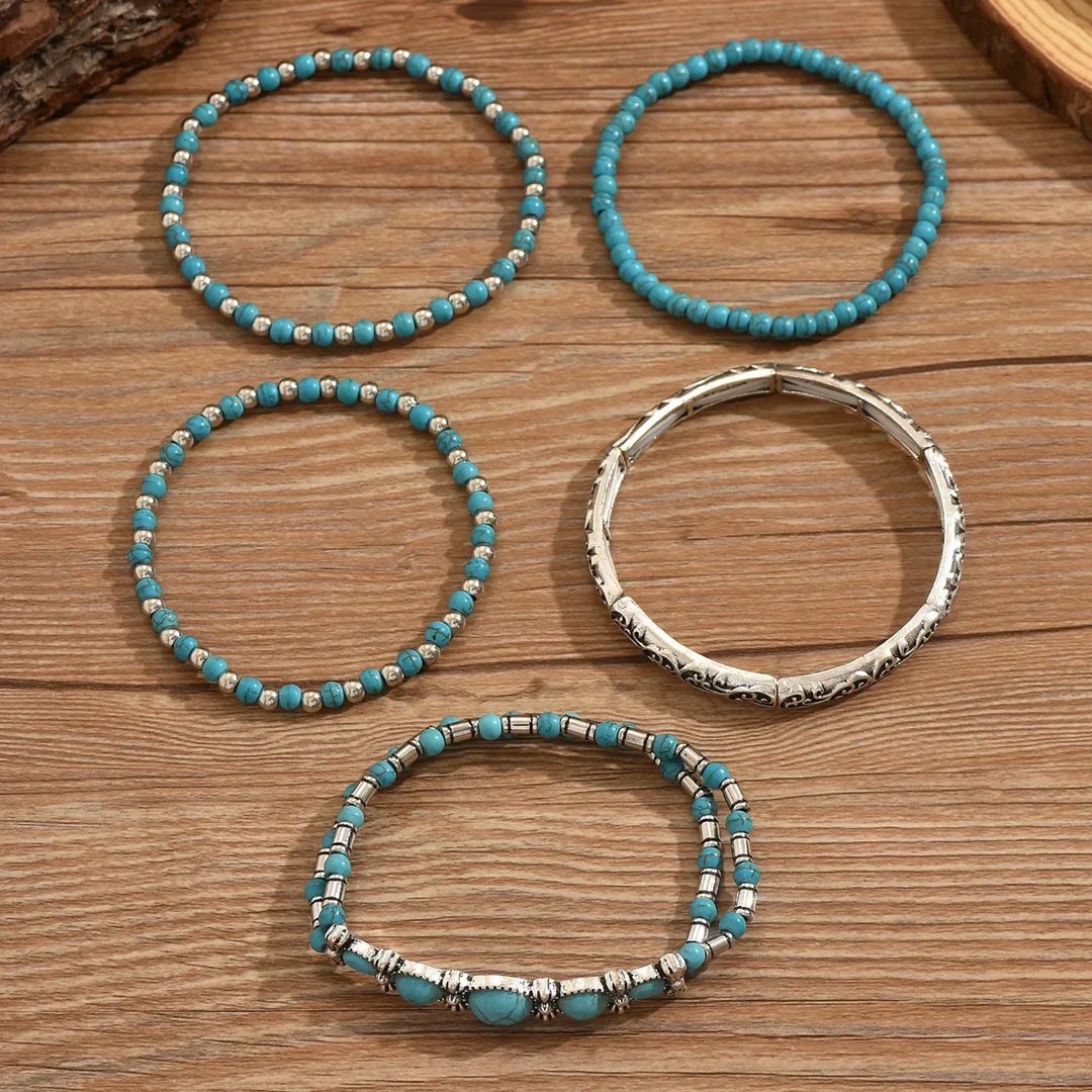 Anouk | Boho-Armband-Set mit türkisfarbenen Perlen