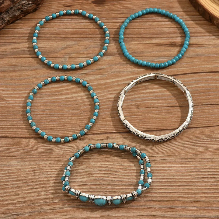 Anouk | Boho-Armband-Set mit türkisfarbenen Perlen
