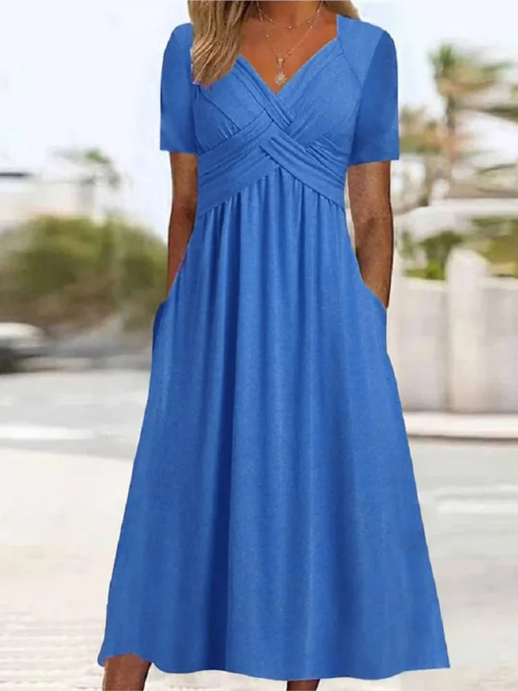 Elodie | Elegantes Maxikleid mit gekreuztem Taillenband