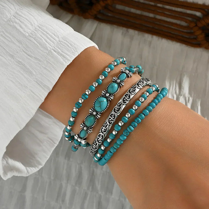 Anouk | Boho-Armband-Set mit türkisfarbenen Perlen