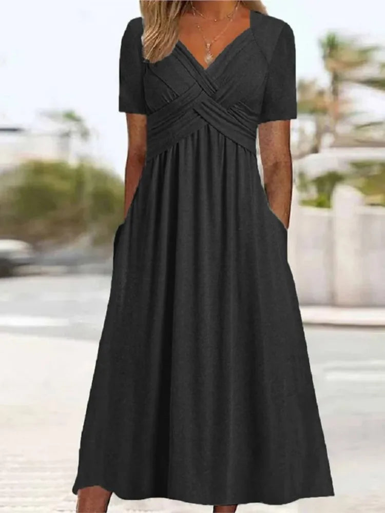 Elodie | Elegantes Maxikleid mit gekreuztem Taillenband