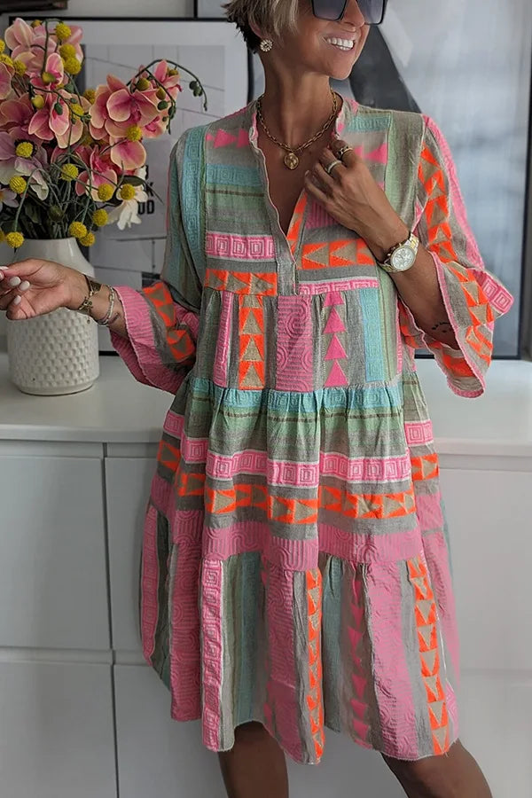 Camila | Boho Geometric Flow Minikleid
