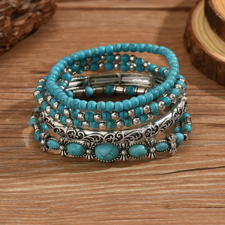 Anouk | Boho-Armband-Set mit türkisfarbenen Perlen