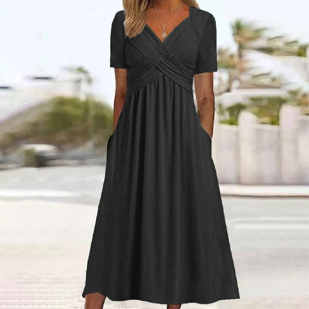 Elodie | Elegantes Maxikleid mit gekreuztem Taillenband