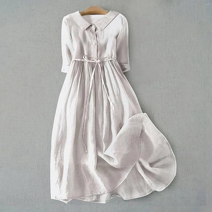 Elena | Elegantes Midi-Kleid aus Leinen mit Bindegürtel