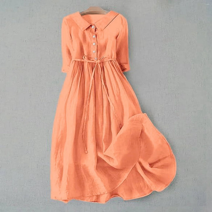 Elena | Elegantes Midi-Kleid aus Leinen mit Bindegürtel