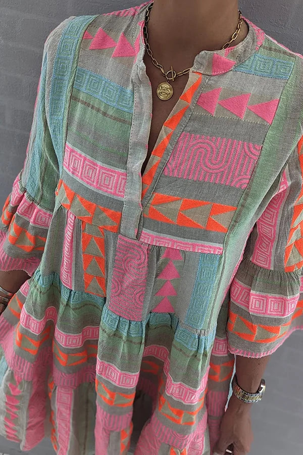 Camila | Boho Geometric Flow Minikleid
