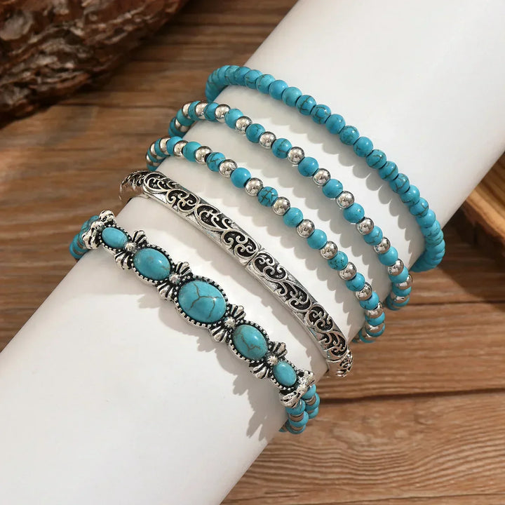 Anouk | Boho-Armband-Set mit türkisfarbenen Perlen