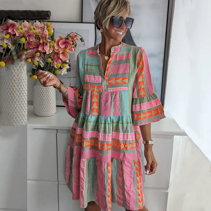 Camila | Boho Geometric Flow Minikleid