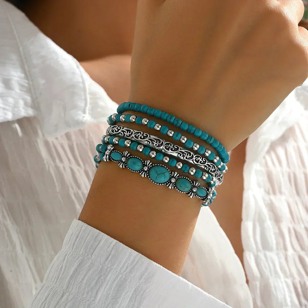 Anouk | Boho-Armband-Set mit türkisfarbenen Perlen
