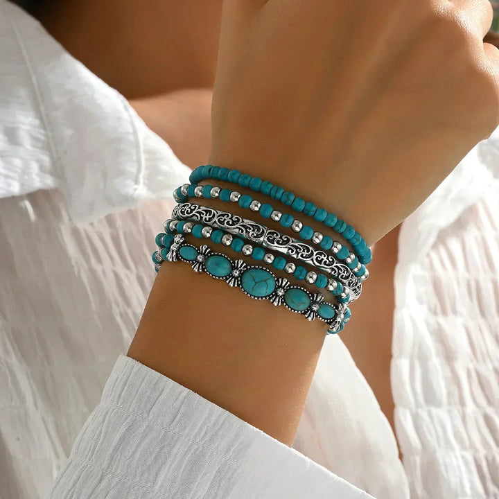 Anouk | Boho-Armband-Set mit türkisfarbenen Perlen
