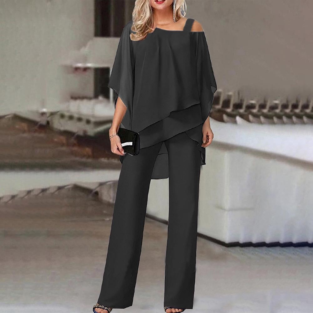 Paula | Elegantes Damen Zweiteiler Set mit Chiffon Oberteil