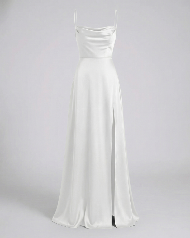 Scarlett | Maxikleid aus Satin mit Wasserfallausschnitt und Schlitz