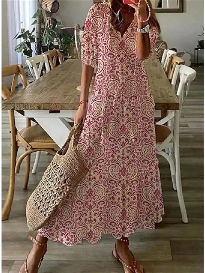 Clara | Maxikleid mit Bohemian-Print und Quasten
