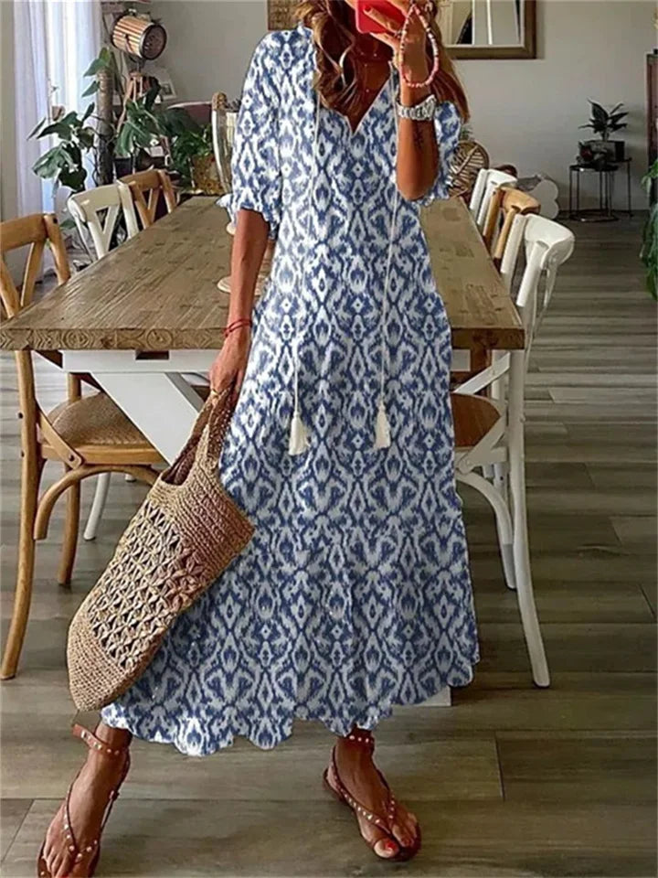 Clara | Maxikleid mit Bohemian-Print und Quasten