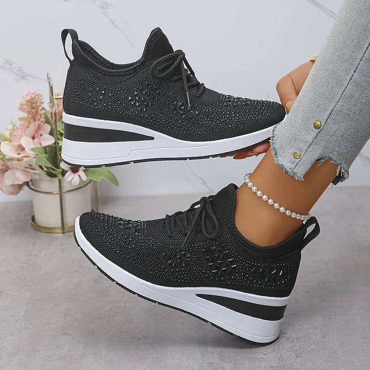 Ingrid | Plateau-Sneaker aus Strick mit Strasssteinen