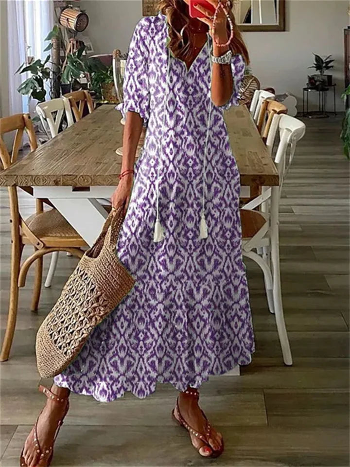 Clara | Maxikleid mit Bohemian-Print und Quasten