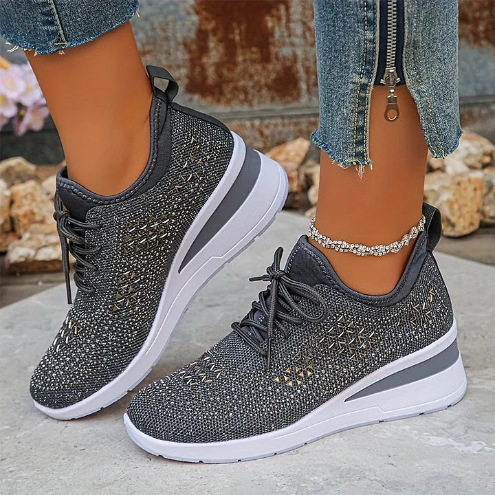 Ingrid | Plateau-Sneaker aus Strick mit Strasssteinen