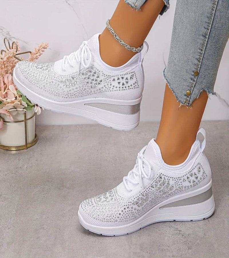 Ingrid | Plateau-Sneaker aus Strick mit Strasssteinen