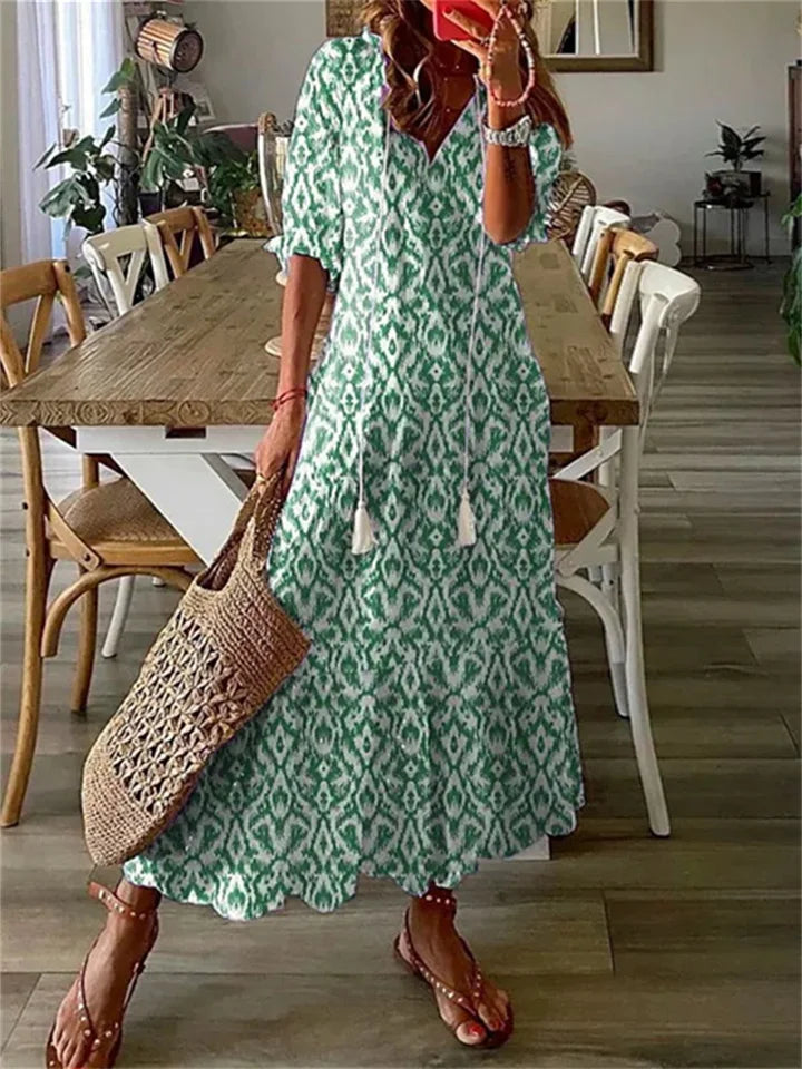 Clara | Maxikleid mit Bohemian-Print und Quasten