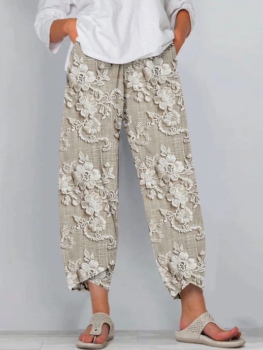 Olivia | Leinenhose mit Blumenmuster