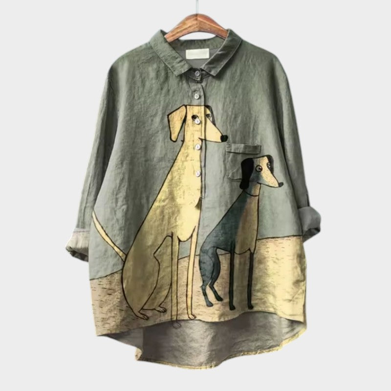 Mila | Lässiges Hemd mit Dackel-Print und Knöpfen