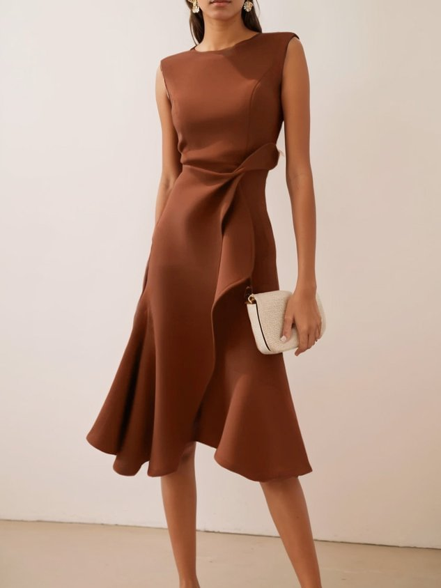 Isolde | Asymmetrisches Midikleid für Damen mit Drapierung