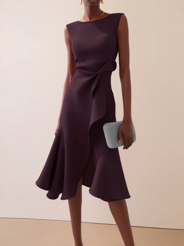 Isolde | Asymmetrisches Midikleid für Damen mit Drapierung