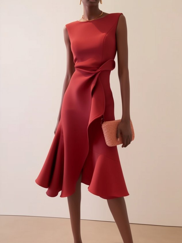 Isolde | Asymmetrisches Midikleid für Damen mit Drapierung