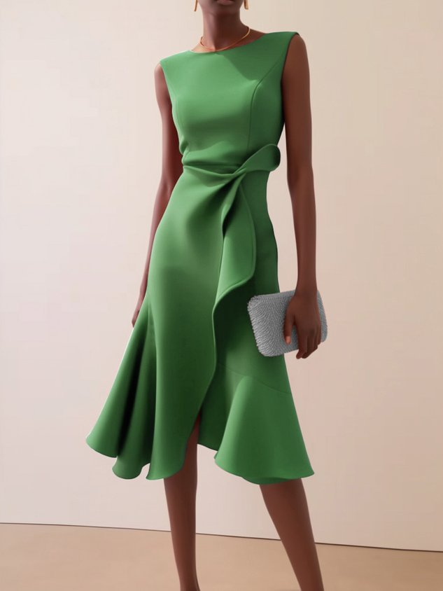 Isolde | Asymmetrisches Midikleid für Damen mit Drapierung
