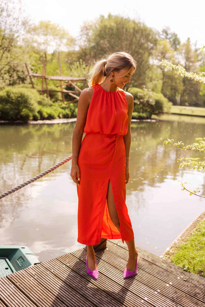 Valentina | Elegantes Neckholder Midi Kleid