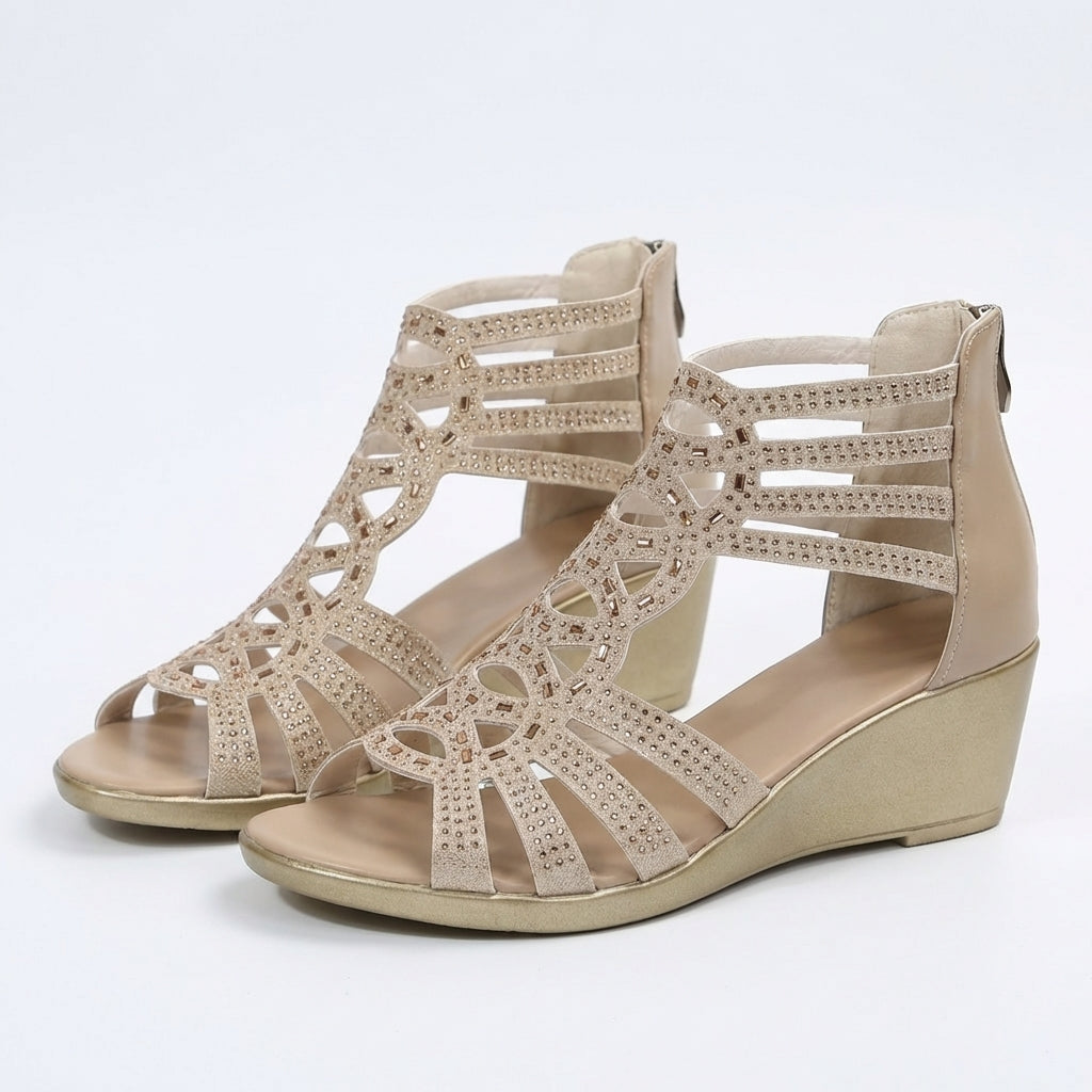 Helene | Keilabsatzsandalen mit Kristallausschnitt