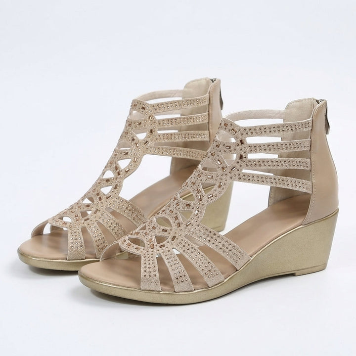 Helene | Keilabsatzsandalen mit Kristallausschnitt