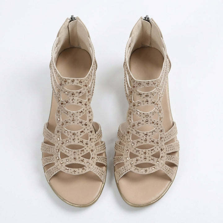 Helene | Keilabsatzsandalen mit Kristallausschnitt