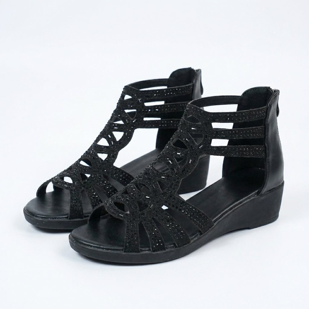Helene | Keilabsatzsandalen mit Kristallausschnitt