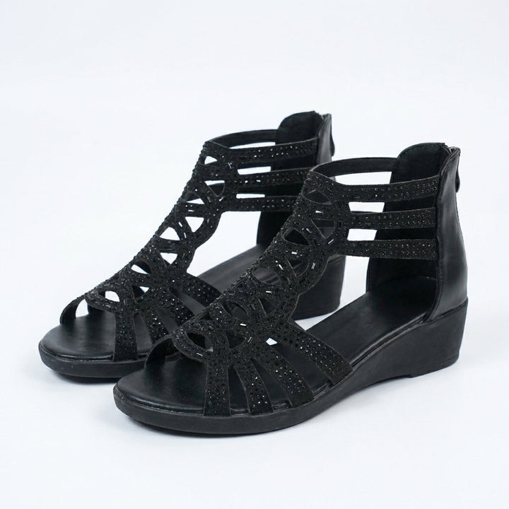 Helene | Keilabsatzsandalen mit Kristallausschnitt