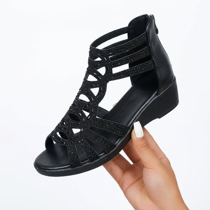 Helene | Keilabsatzsandalen mit Kristallausschnitt