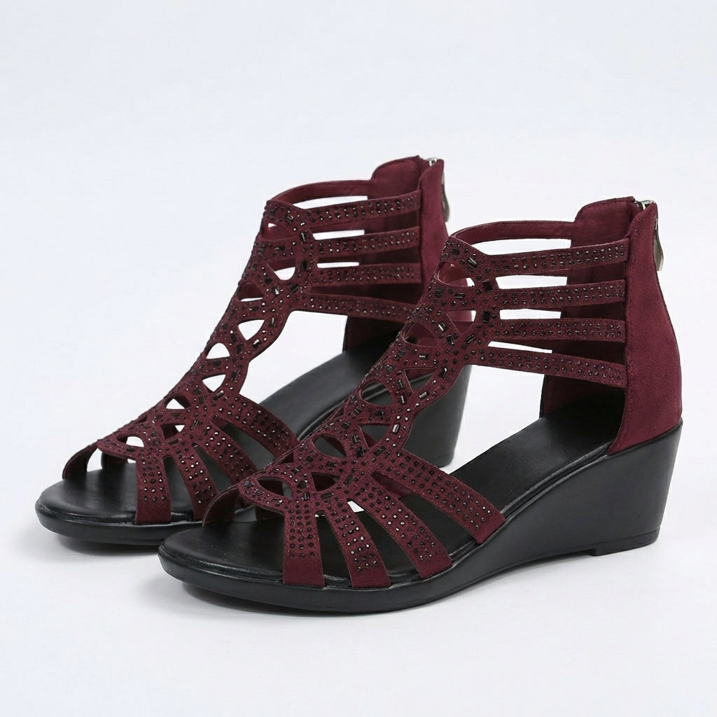 Helene | Keilabsatzsandalen mit Kristallausschnitt