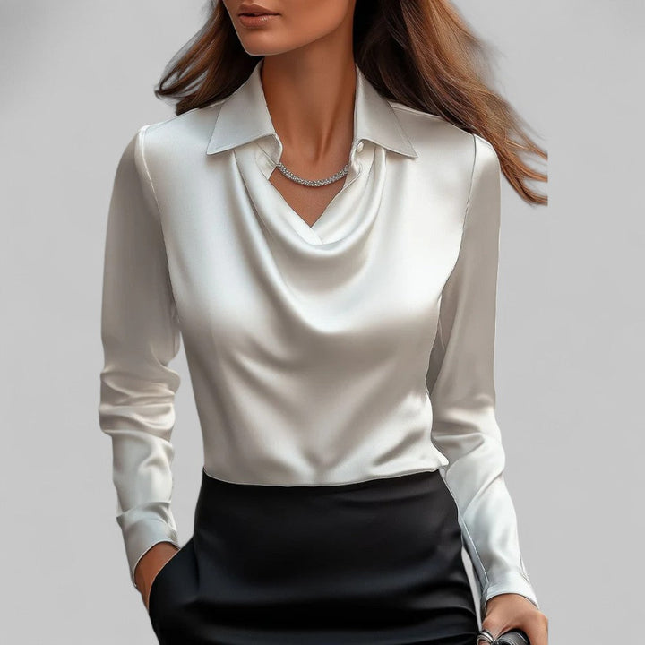 Vivienne | Elegante Satinbluse mit Wasserfallausschnitt