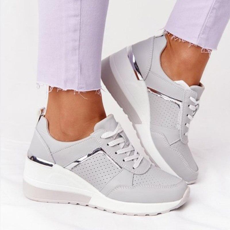 Frieda | Damen Plateau Sneaker mit Keilabsatz und Schnürung