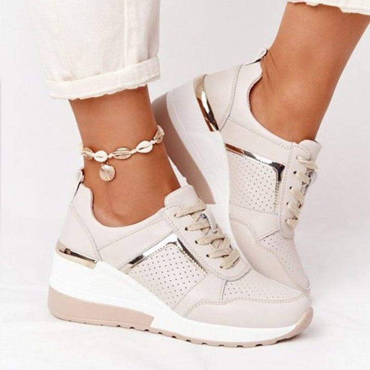 Frieda | Damen Plateau Sneaker mit Keilabsatz und Schnürung